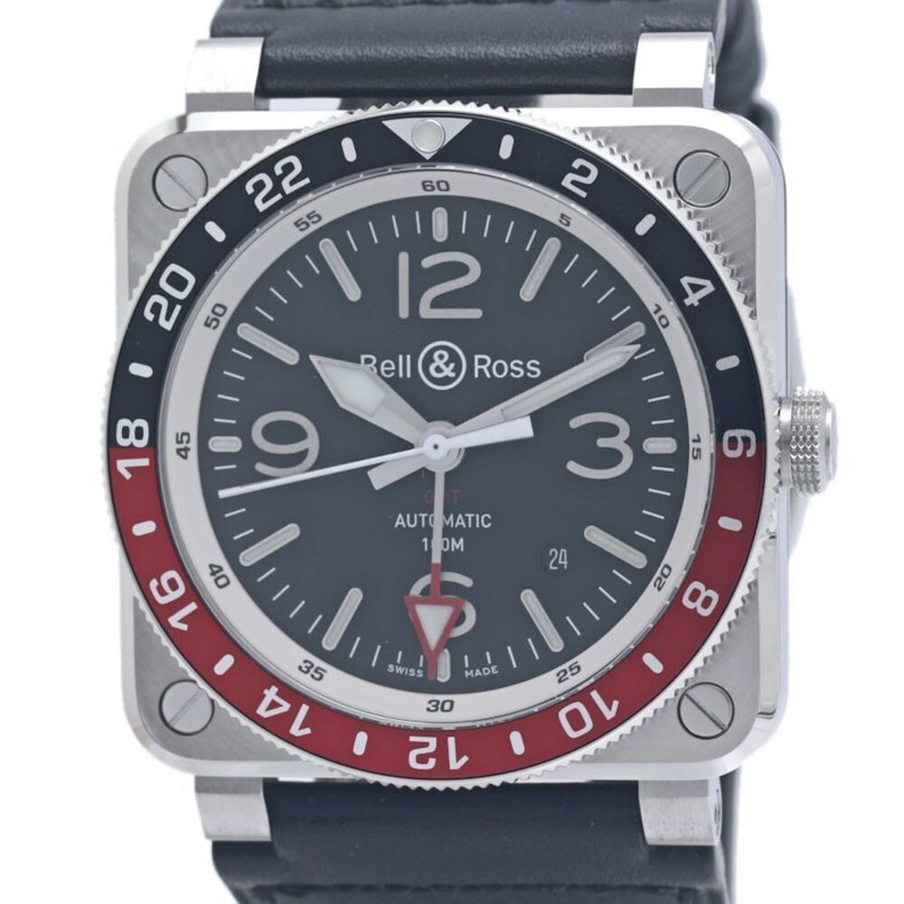 Bell & Ross BR03-93 GMT BR0393-BL-ST SCA Men's Watch, Stainless Steel x Leath...
